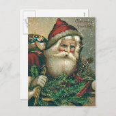 サンタクロースおもちゃの常緑サック シーズンポストカード (正面/裏面)