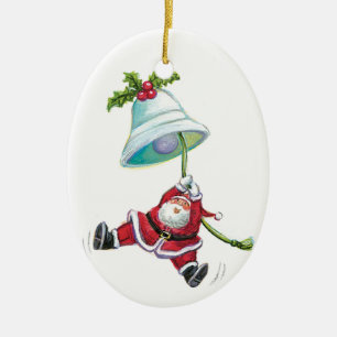 サンタクロースおよびクリスマス鐘のオーナメント セラミックオーナメント