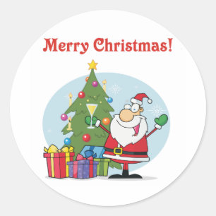 サンタクロースおよびプレゼントのクリスマスの休日 ラウンドシール
