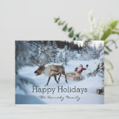 サンタクロースおよび彼のそりを引っ張っているトナカイ シーズンカード (スタンド正面)