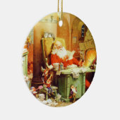 サンタクロースおよび彼の小妖精や小人は彼のリストを点検します セラミックオーナメント (右)