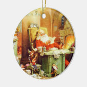 サンタクロースおよび彼の小妖精や小人は彼のリストを点検します セラミックオーナメント (左)