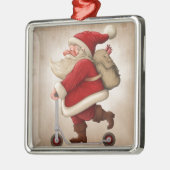 サンタクロースおよび押しのスクーター メタルオーナメント (左)