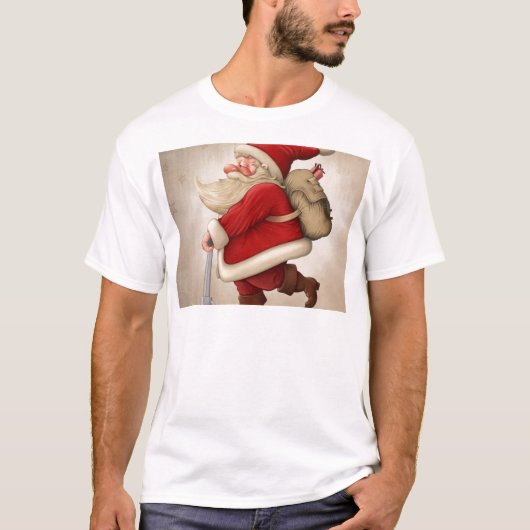 サンタクロースおよび押しのスクーター Tシャツ (正面)