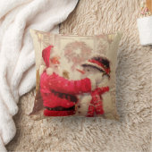 サンタクロースおよび雪だるまのクリスマス クッション (ブランケット)