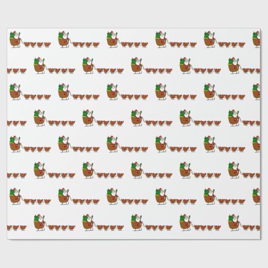 サンタクロースおよび鶏の包装紙 ラッピングペーパー (フラット)