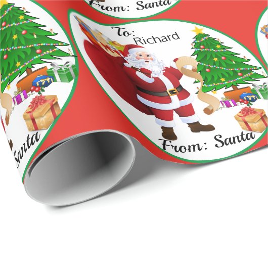 サンタクロースからのお子様の名前かわいいクリスマスツリー ラッピングペーパー (ロールコーナー)