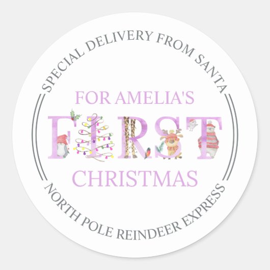 サンタクロースからのお届け初めてのクリスマス ラウンドシール (正面)