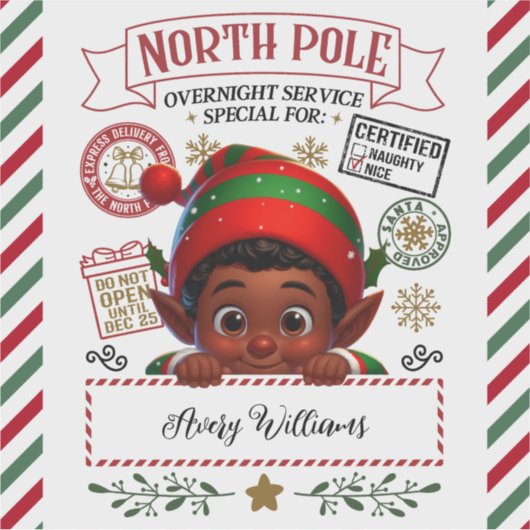 サンタクロースからのかわいいクリスマス小妖精や小人の特別配達 シール (正面)