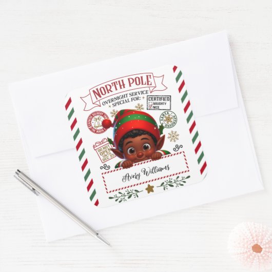 サンタクロースからのかわいいクリスマス小妖精や小人の特別配達 スクエアシール (封筒)