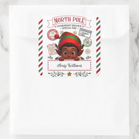 サンタクロースからのかわいいクリスマス小妖精や小人の特別配達 スクエアシール (バッグ)