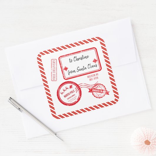 サンタクロースからのクリスマスノースポールメール配信 スクエアシール (封筒)