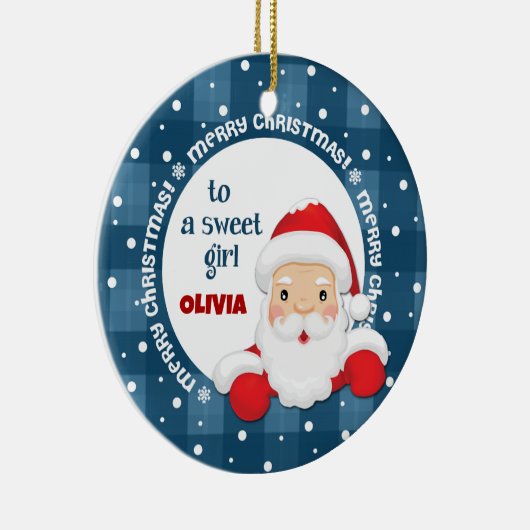 サンタクロースからのメッセージfor Girl名前をカスタムする セラミックオーナメント (右)