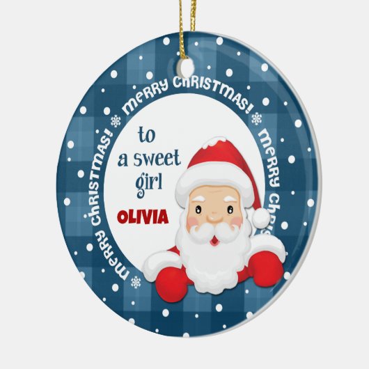 サンタクロースからのメッセージfor Girl名前をカスタムする セラミックオーナメント (左)