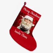 サンタクロースからのメリークリスマスADD NAME ラージクリスマスストッキング (正面 (吊り時))