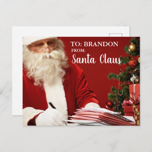 サンタクロースからのメリークリスマスADD NAME Red シーズンポストカード (正面/裏面)
