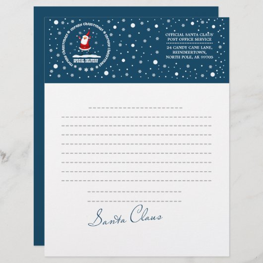 サンタクロースからの手紙。カスタム レターヘッド (正面/裏面)