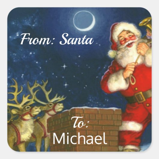 サンタクロースからの特別なプレゼントラッピング お子様の名前 スクエアシール (正面)