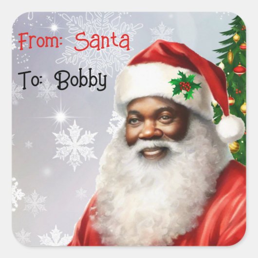 サンタクロースからの黒人の子供の名前 スクエアシール (正面)
