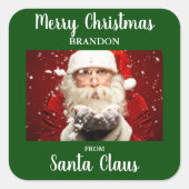 サンタクロースからメリークリスマスADD NAME Green スクエアシール (正面)