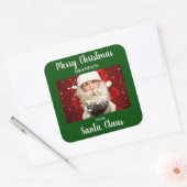 サンタクロースからメリークリスマスADD NAME Green スクエアシール (封筒)