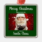 サンタクロースからメリークリスマスADD NAME Green メタルオーナメント (正面)