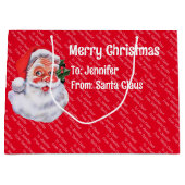 サンタクロースから何度も名前を呼び出してキッドのかわいい ラージペーパーバッグ (正面)