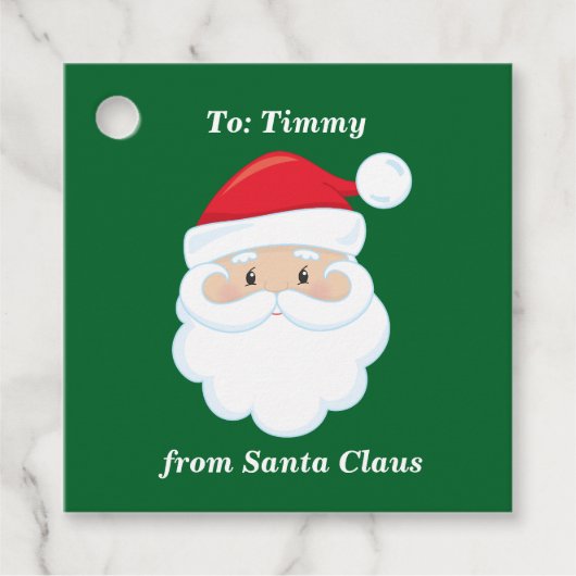 サンタクロースから可愛いカスタムグリーンキッズクリスマス フェイバータグ (正面)
