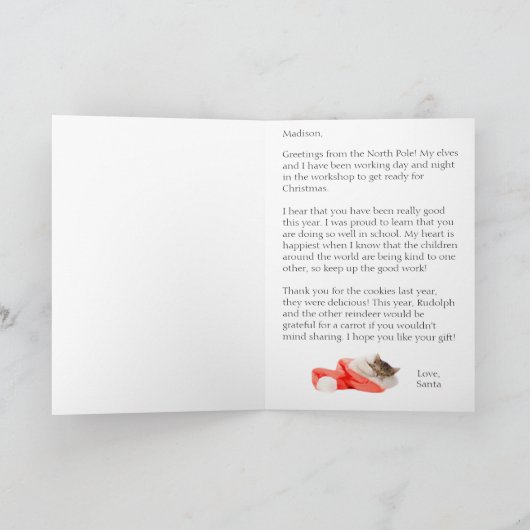 サンタクロースから子供たちへの個人宛ての手紙 黒 シーズンカード (内部)