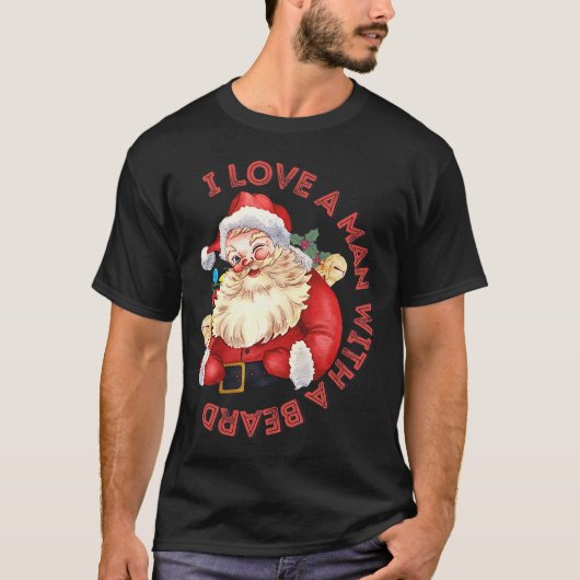 サンタクロースかわいいクリステムひげのある男が大好き Tシャツ (正面)
