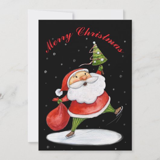 サンタクロースかわいいクリスマスウォーター絵画カラー シーズンカード (正面)