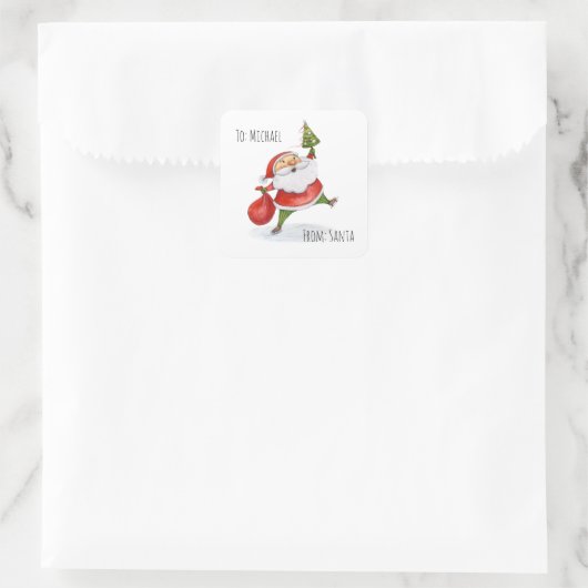 サンタクロースかわいいクリスマスウォーター絵画カラー スクエアシール (バッグ)