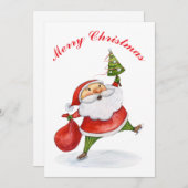 サンタクロースかわいいクリスマス水絵画彩画 シーズンカード (正面/裏面)