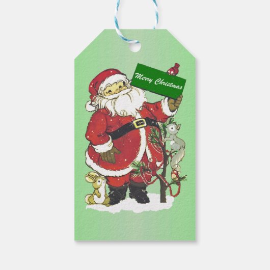 サンタクロースかわいい動物たちがクリスマスを楽しむ ギフトタグ (裏面)