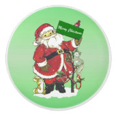 サンタクロースかわいい動物たちがクリスマスを楽しむ セラミックノブ (正面)