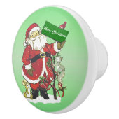 サンタクロースかわいい動物たちがクリスマスを楽しむ セラミックノブ (右)