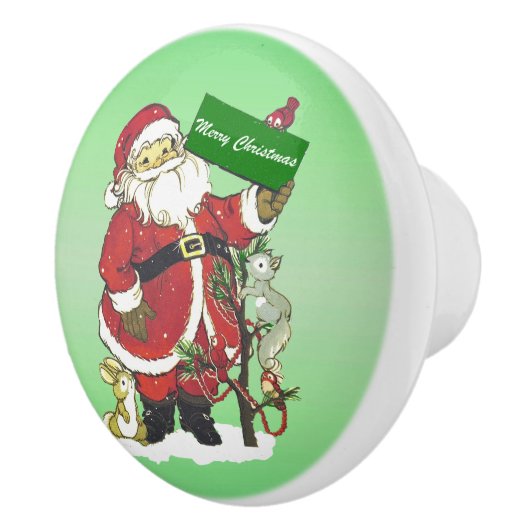 サンタクロースかわいい動物たちがクリスマスを楽しむ セラミックノブ (右)