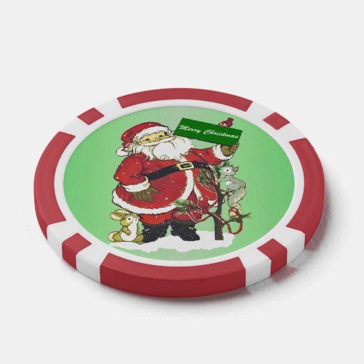 サンタクロースかわいい動物たちがクリスマスを楽しむ ポーカーチップ (シングル)