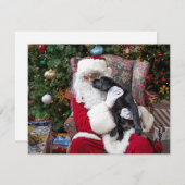 サンタクロースかわいい子犬ブラックラブラドールクリスマス シーズンカード (正面/裏面)