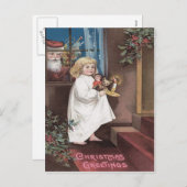 サンタクロースかわいい小さな女の子トイズホリー シーズンポストカード (正面/裏面)