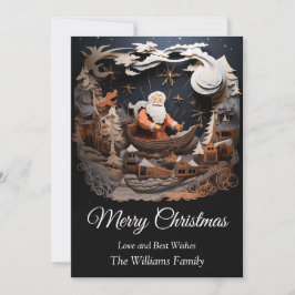 サンタクロースがそりに乗って空3Dメリークリスマス シーズンカード