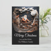 サンタクロースがそりに乗って空3Dメリークリスマス シーズンカード (スタンド正面)