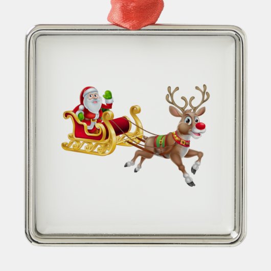 サンタクロースがそりに乗る メタルオーナメント (正面)