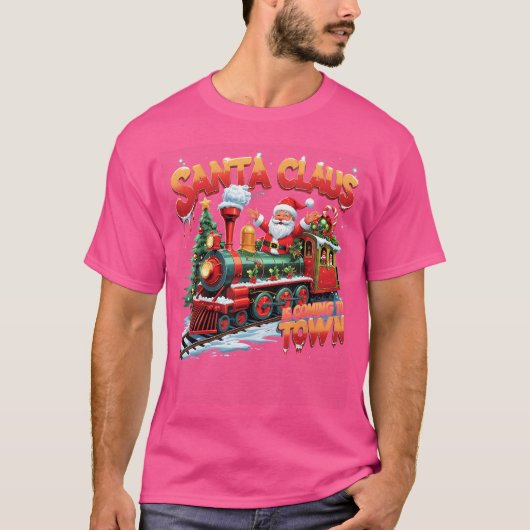 サンタクロースがやってくる クリスマスの雨 おもしろい Tシャツ (正面)