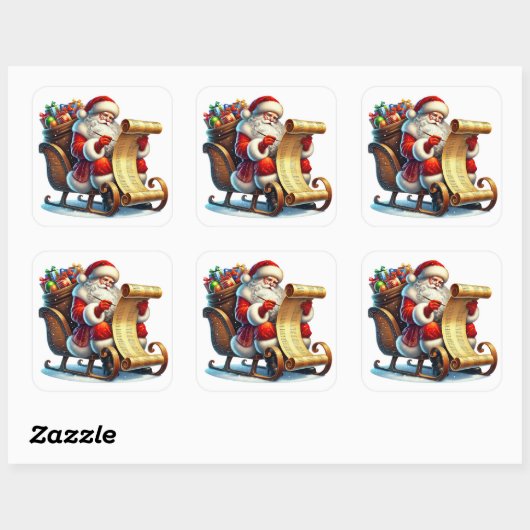 サンタクロースがギフトのバッグで自分のリストをレビュー スクエアシール (シート)