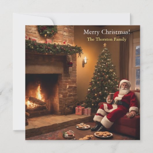 サンタクロースがクッキーを食べている様子 シーズンカード (正面)