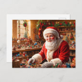 サンタクロースがクリスマスのおもちゃワークショップで働く シーズンポストカード (正面/裏面)