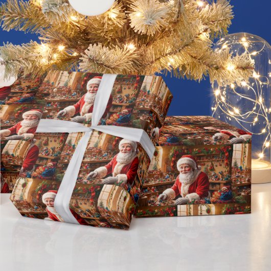 サンタクロースがクリスマスのおもちゃワークショップで働く ラッピングペーパー (クリスマス)
