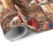 サンタクロースがクリスマスのおもちゃワークショップで働く ラッピングペーパー (ロールコーナー)