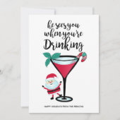 サンタクロースがクリスマスを飲んでいるとき、サンタに会う シーズンカード (正面)